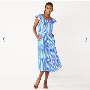 Draper James Blue and White Ruffled Tie Front Sundress